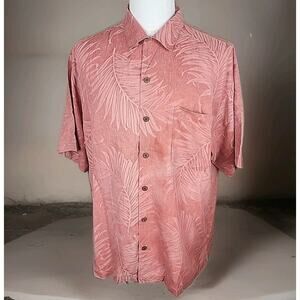 Tommy Bahama Silk Shirt Men's L Button Red Floral Tropical Beach Hawaii Aloha
